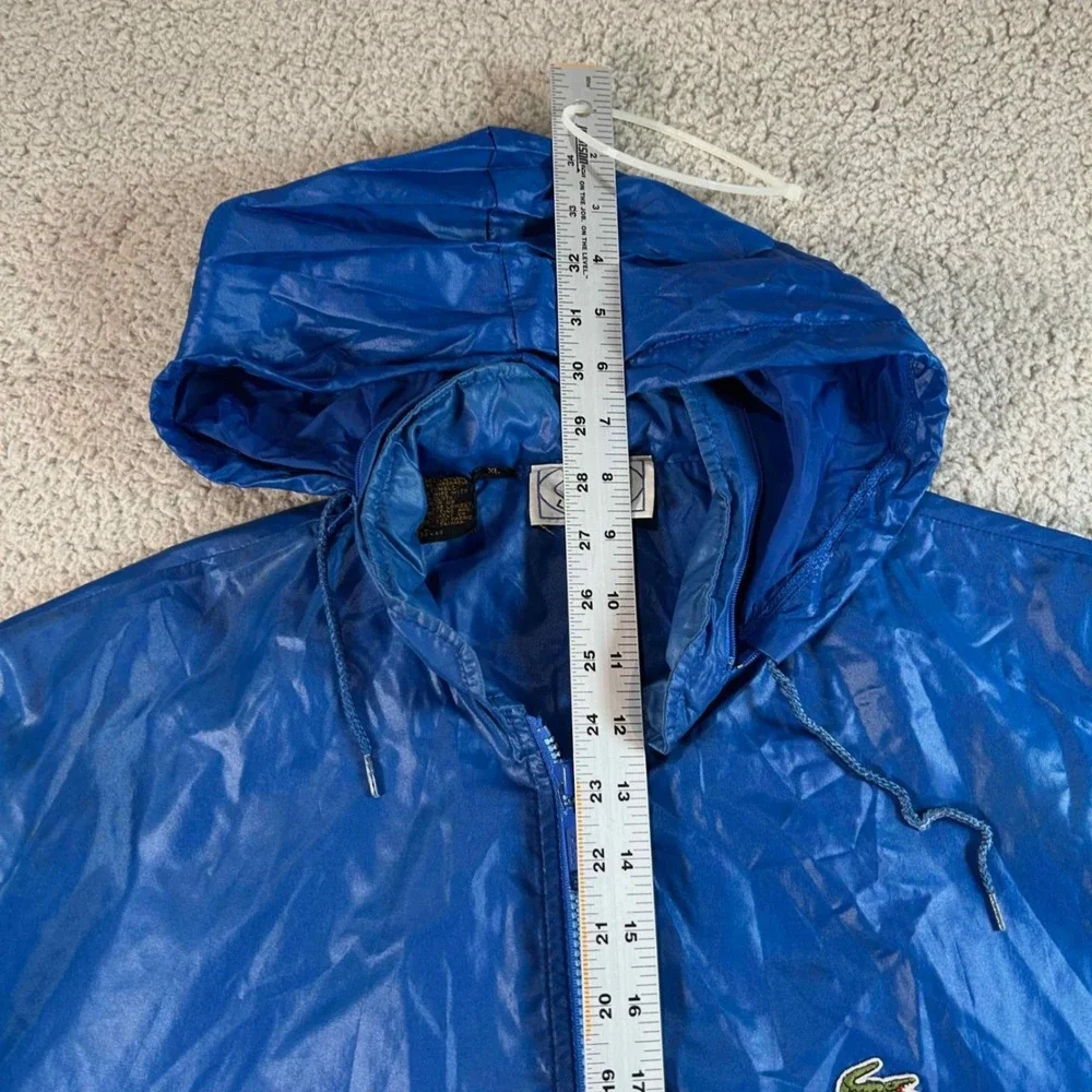 Vintage Izod Lacoste Mens XL Blue Full Zip Hooded Windbreaker Jacket 80s 90s